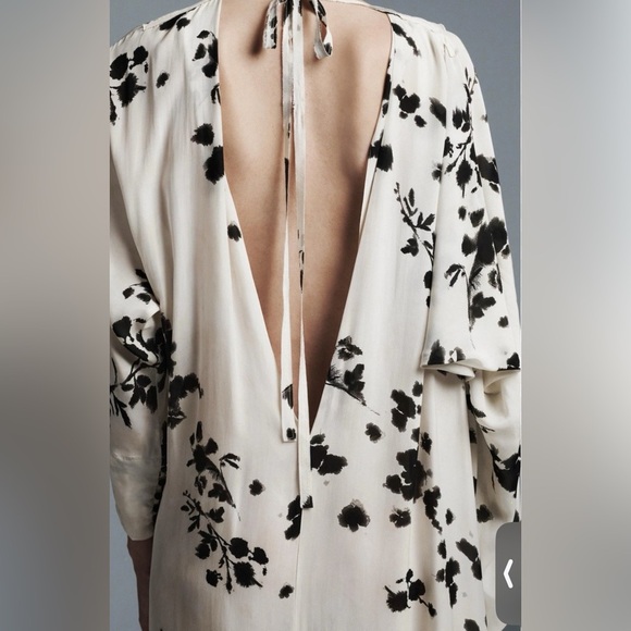 new zara Black and White Floral Maxi Dress printed art one sleeve - Picture 6 of 15